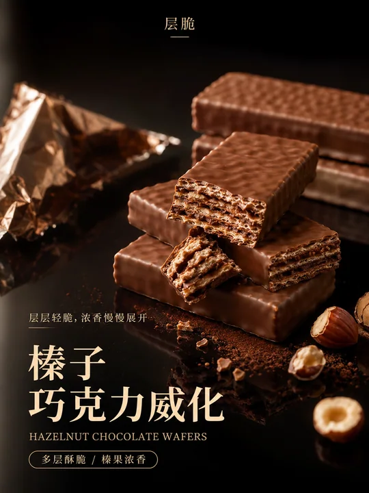 极简黑金质感榛子巧克力威化商业大片
