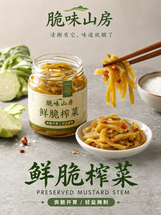 脆味山房鲜脆榨菜高级商业摄影海报