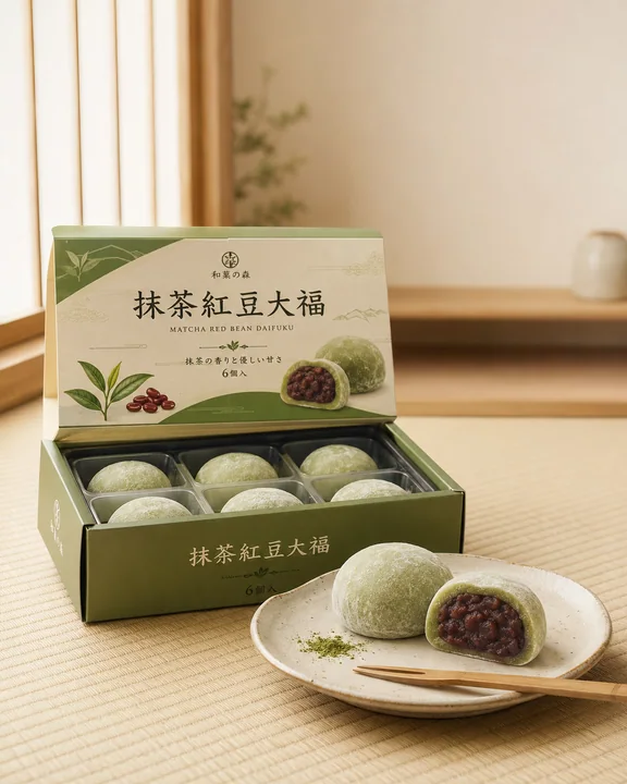 日系抹茶红豆大福电商摄影构图