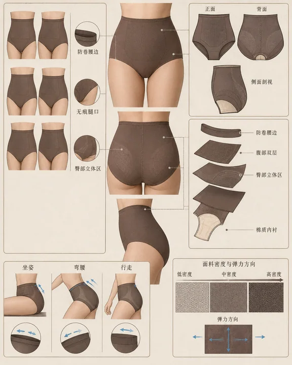 专业级高腰无痕塑形内衣研发设计手稿