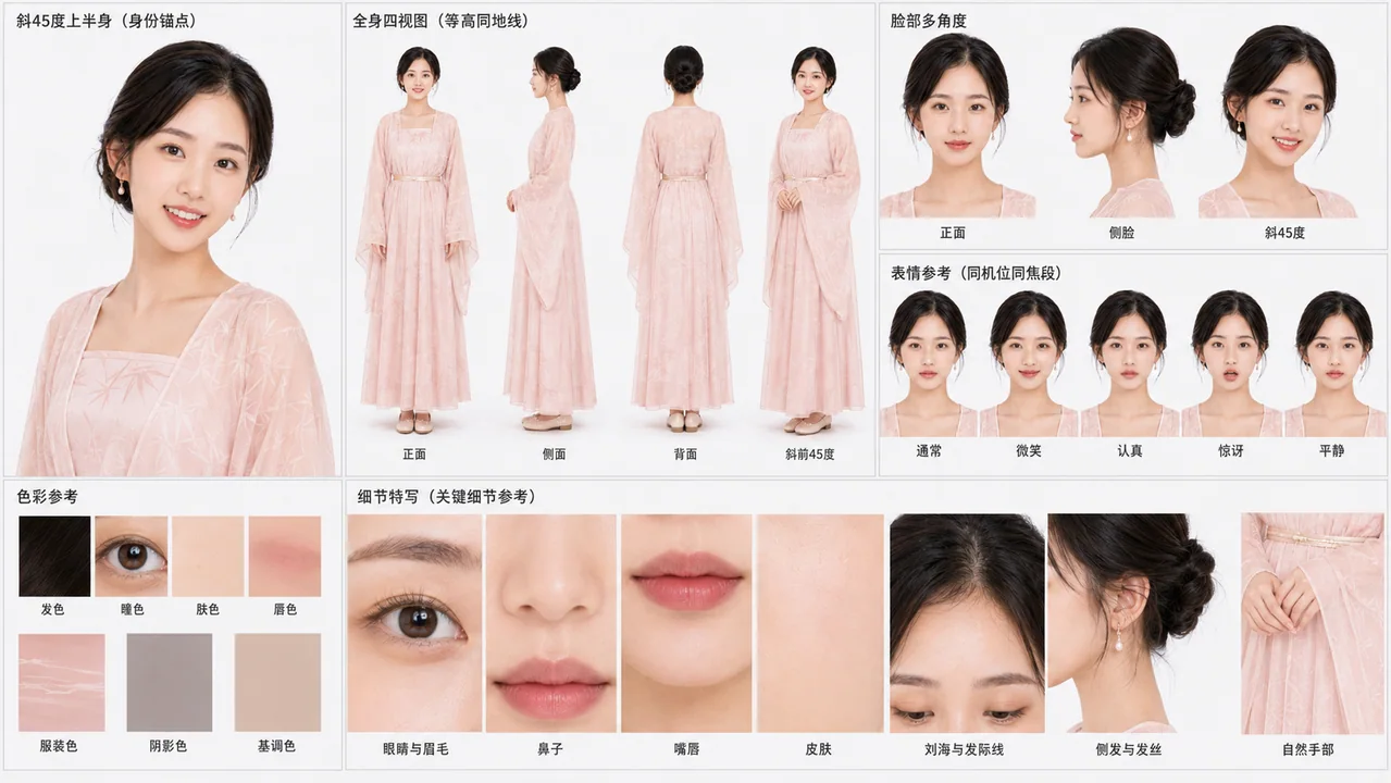 唯美汉服少女全方位角色设定参考图