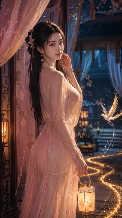 盛唐幻梦:春宴掌灯女官的月下回眸
