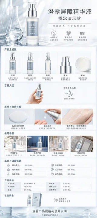 澄露屏障精华液高端手机端电商详情页设计
