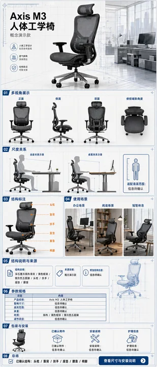 Axis M3人体工学椅移动端极简详情页设计