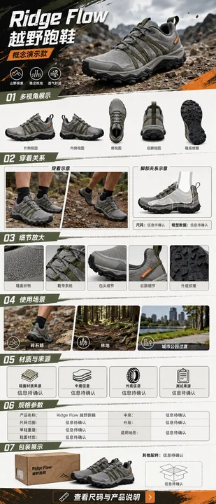 硬核机能风越野跑鞋移动端详情页