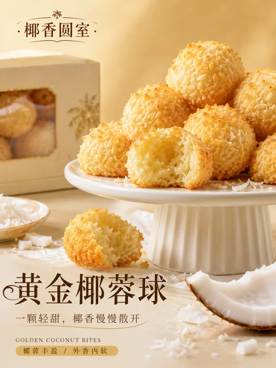 椰香圆室黄金椰蓉球：外香内软的极简美学