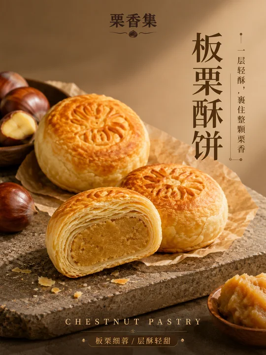 栗香集板栗酥饼:中式雅致礼点商业海报