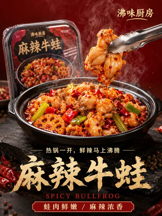 沸味厨房麻辣牛蛙高级商业预制菜海报