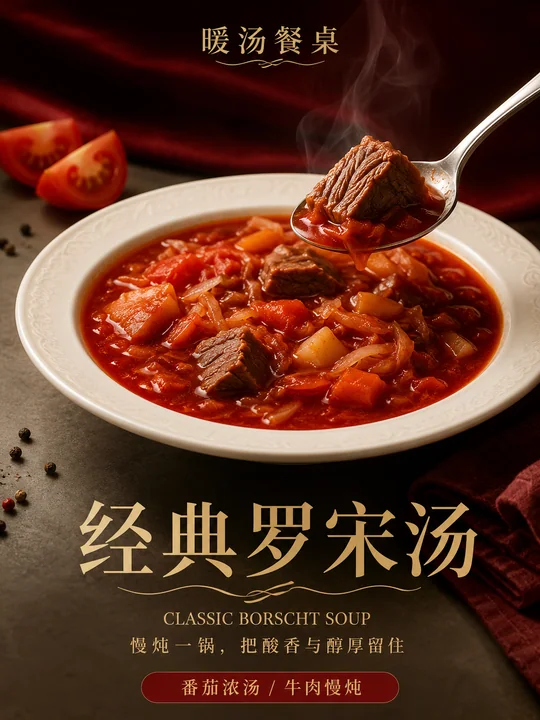 暖汤餐桌经典罗宋汤商业美食海报