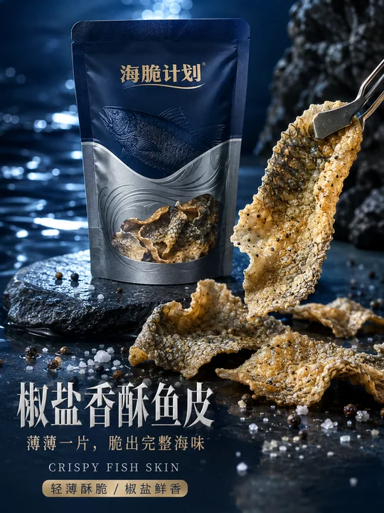 高端海味零食海报椒盐鱼皮脆片