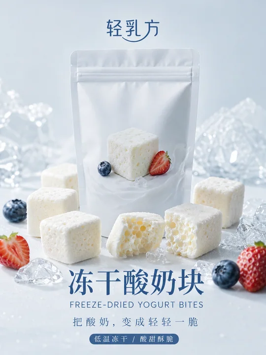 极简高级感冻干酸奶块商业摄影海报