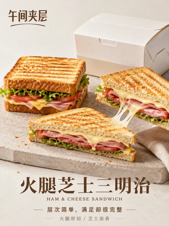 高级质感火腿芝士三明治商业海报设计