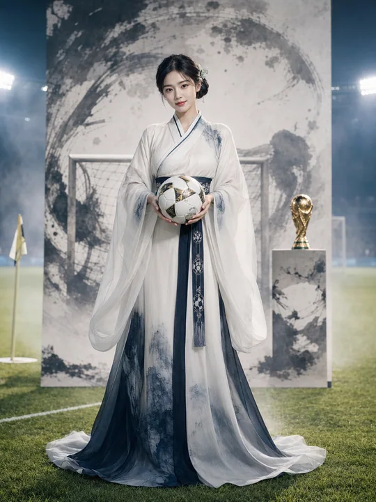 水墨国风世界杯优雅女神应援海报
