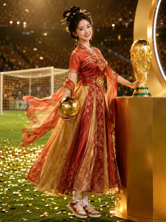 盛世唐风足球女神世界杯夺冠庆典海报