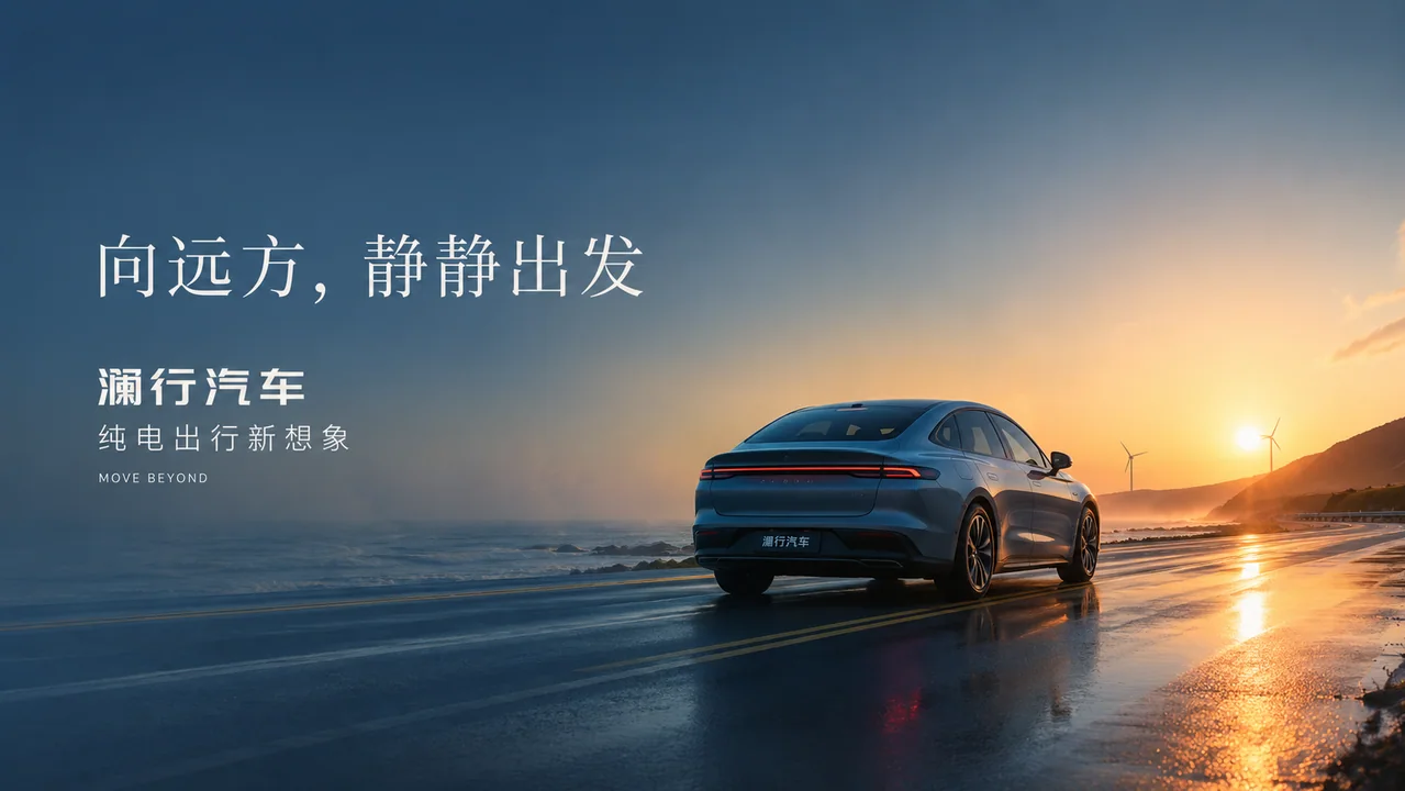 晨光序章:澜行汽车纯电轿车概念海报
