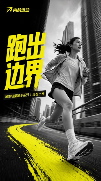 黑白高反差街头运动海报跑出边界