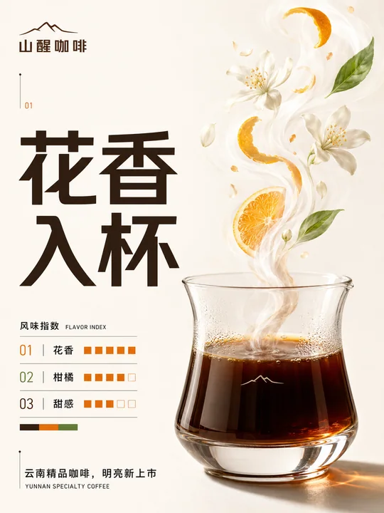 山醒咖啡花香入杯瑞士极简主义海报