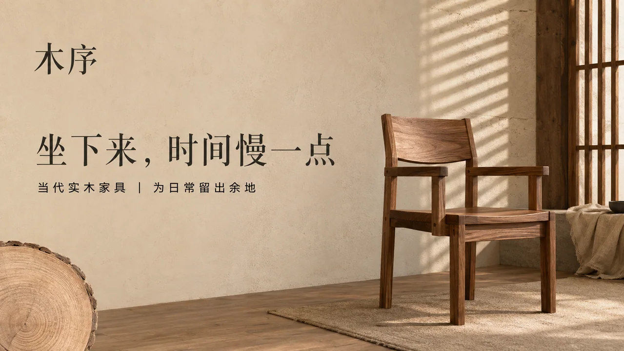 木序品牌极简建筑风实木家具商业海报