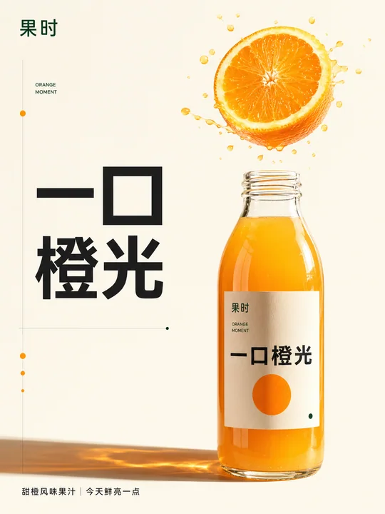 瑞士极简风果时甜橙果汁创意海报