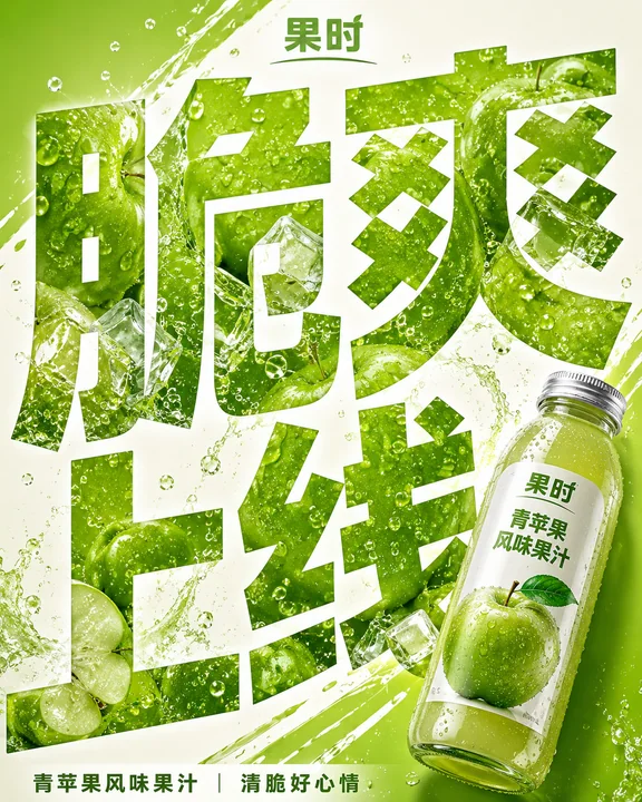 脆爽上线：青苹果果汁字体视觉创意海报
