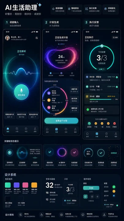 面向Z世代的深蓝动态渐变AI助手UI设计