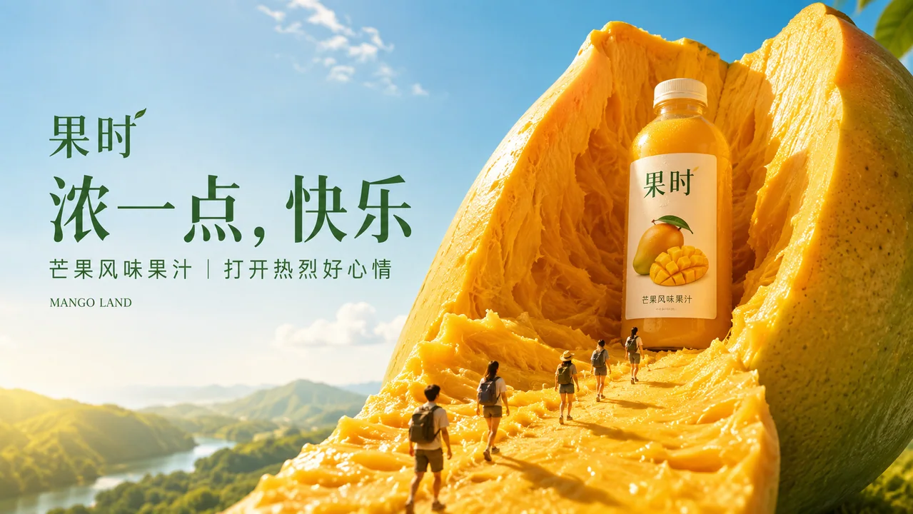 金黄芒果峡谷中的超现实果汁之旅