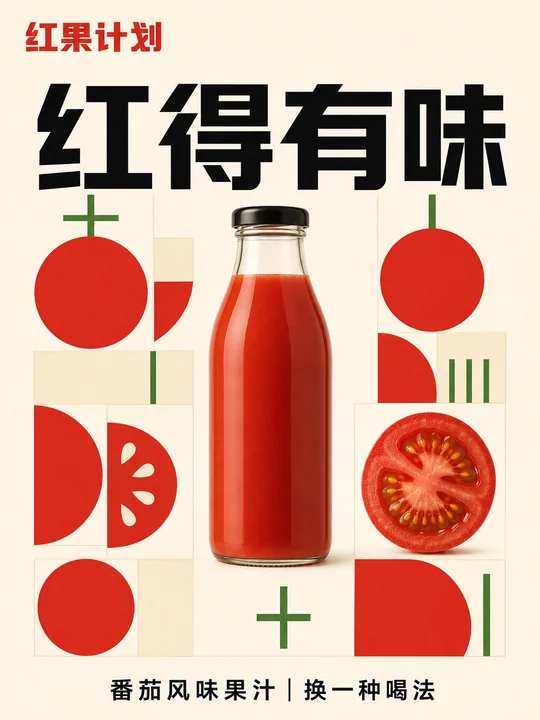 包豪斯几何极简番茄汁海报设计