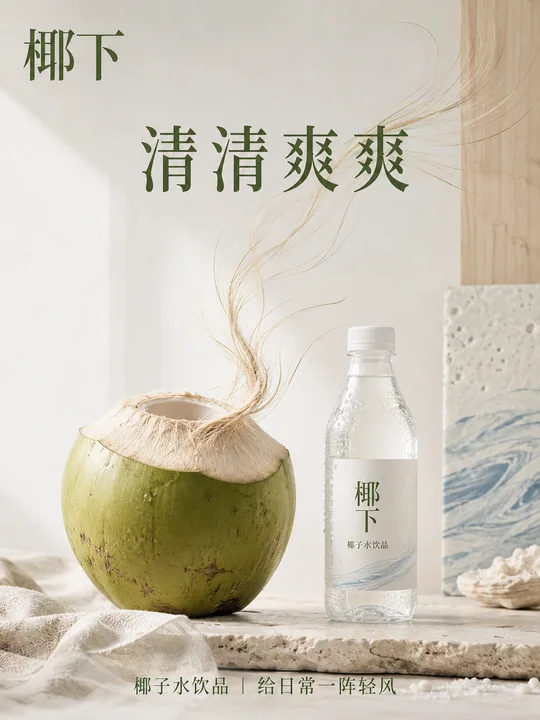 极简主义椰子水品牌可持续视觉海报