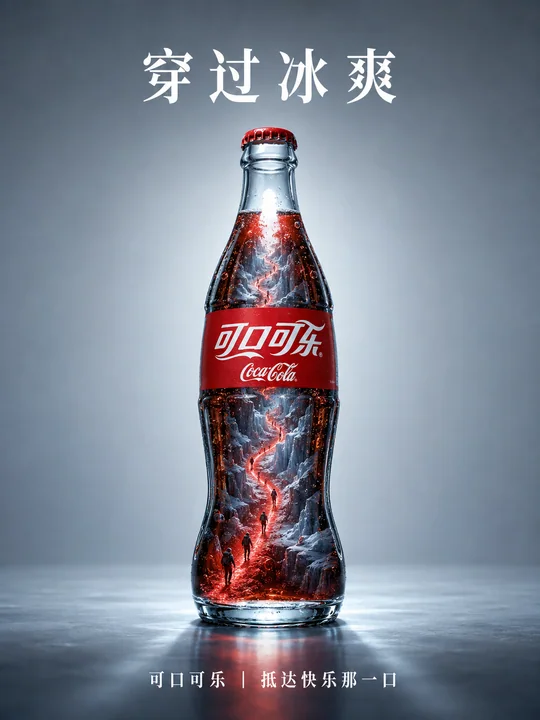 可口可乐超现实冰川峡谷微缩海报