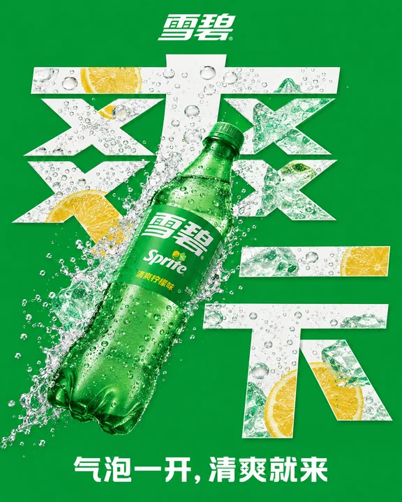 极简雪碧海报:爽一下字体艺术冲击