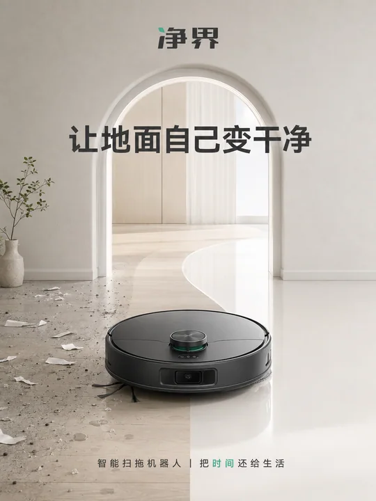 净界智能扫拖机器人超现实极简海报