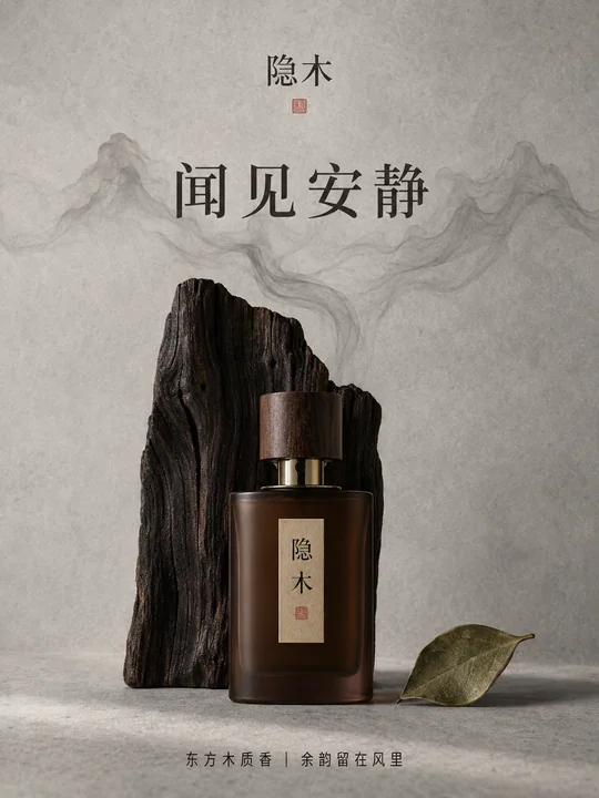 东方木质香极简新中式禅意海报