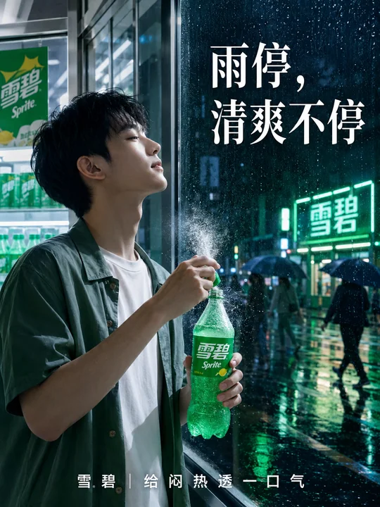 雪碧雨夜便利店清爽电影海报