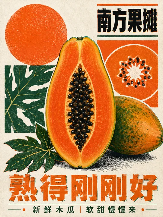 现代复古丝网印刷木瓜商业海报
