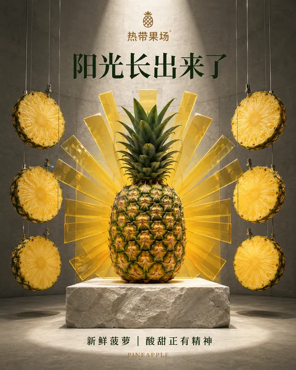 阳光长出来了:艺术装置风菠萝商业海报