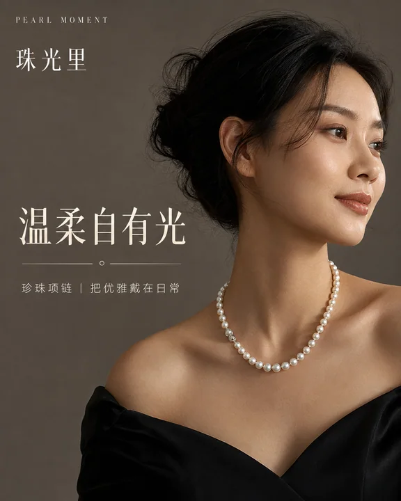 东方韵味珍珠项链高端杂志商业海报