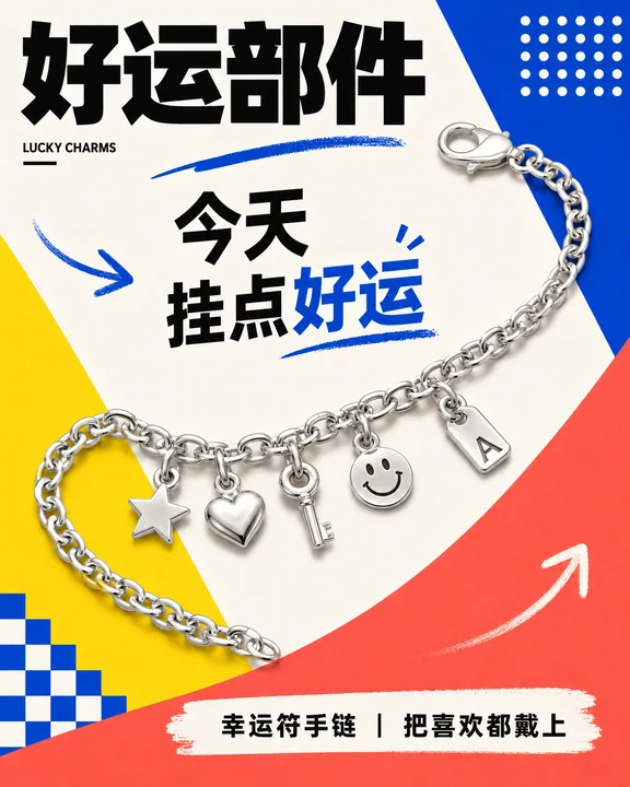 孟菲斯风潮流幸运符手链商业海报