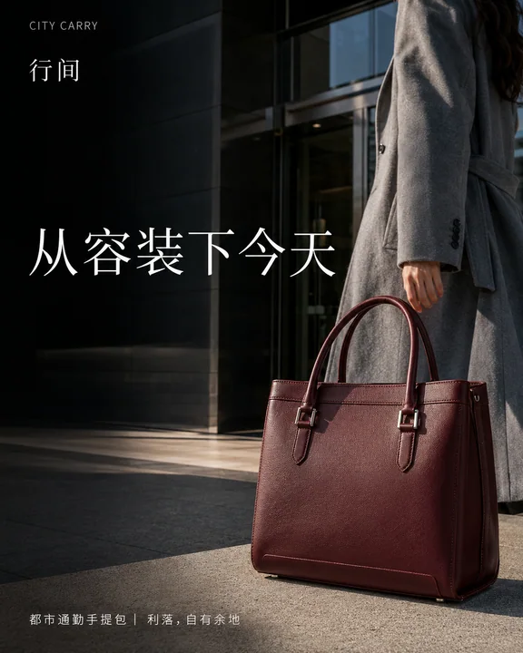 极简都市风深酒红手提包商业海报