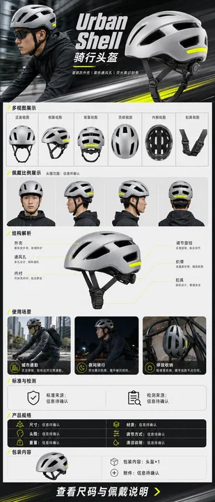都市极速雾银灰骑行头盔电商详情页设计