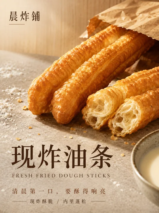 晨炸铺现炸油条高端商业美食摄影海报