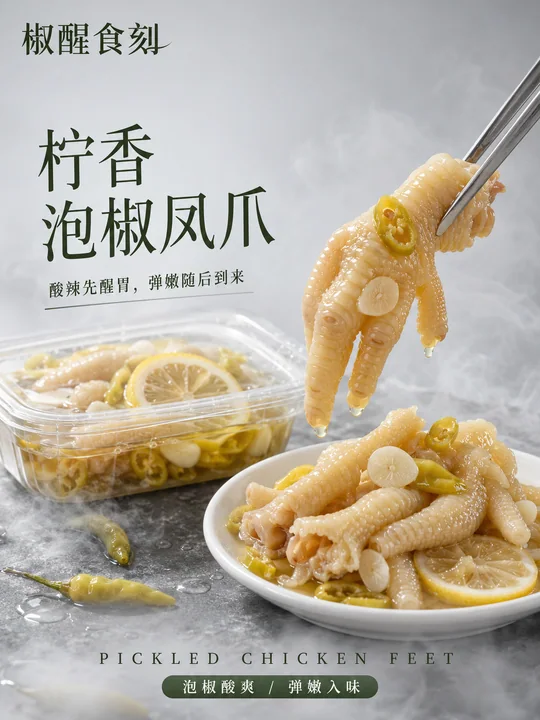 椒醒食刻柠香泡椒凤爪高端商业海报