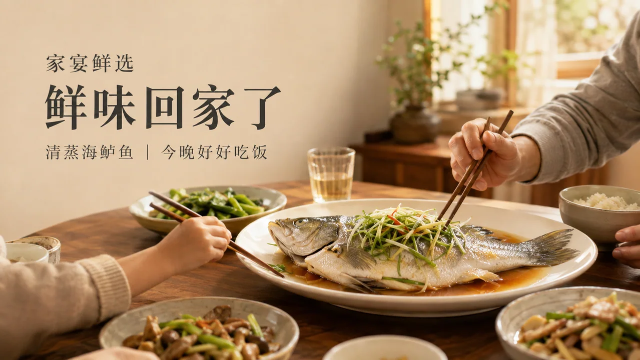 电影感清蒸海鲈鱼温润家常餐饮海报