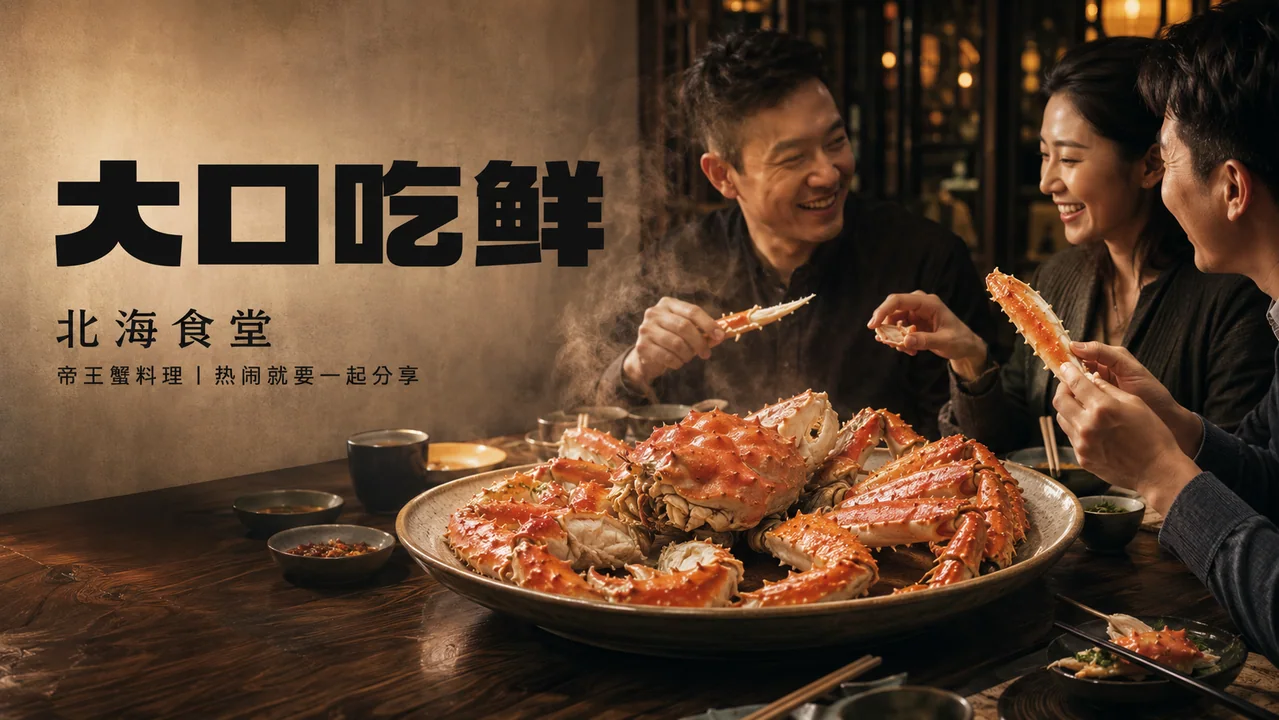 电影感中式聚餐帝王蟹海报设计