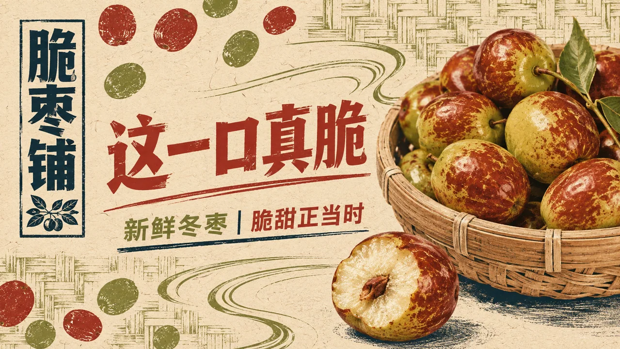 现代复古丝网风冬枣商业海报