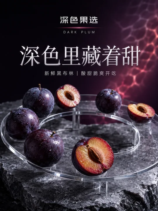 极简光学玻璃黑布林鲜果艺术海报