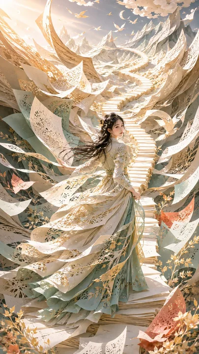 现代东方女性梦境立体剪纸艺术海报