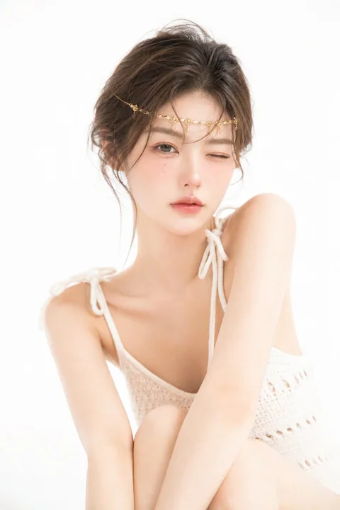 日系杂志感香槟白少女写真