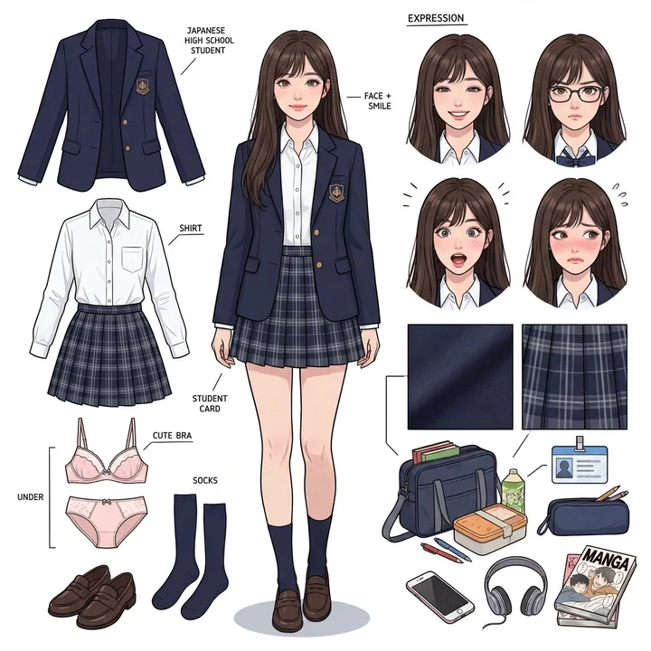 日本風制服少女分解図鑑