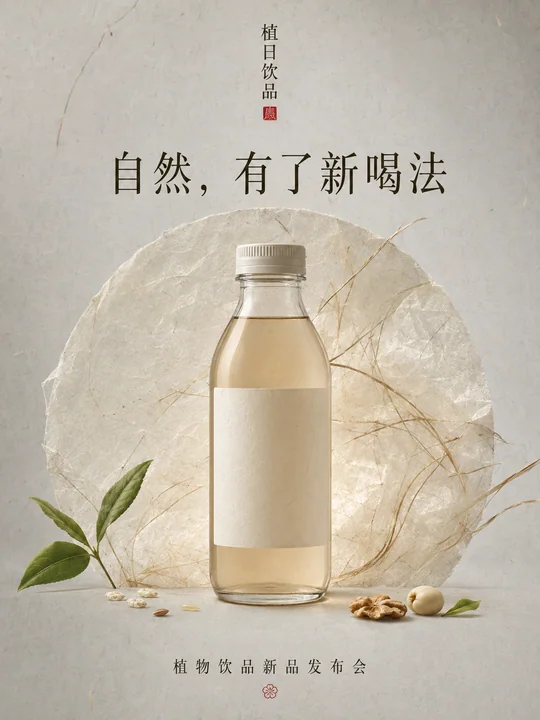 新中式极简植物饮品发布海报