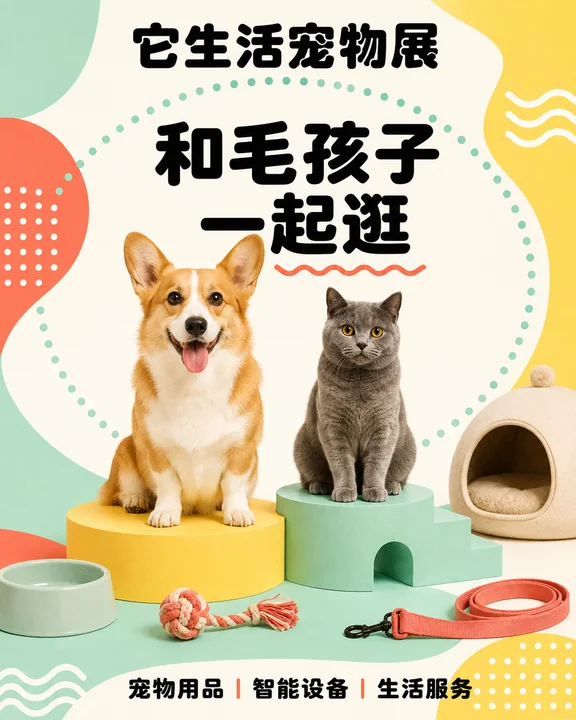 孟菲斯风格宠物生活方式展览海报